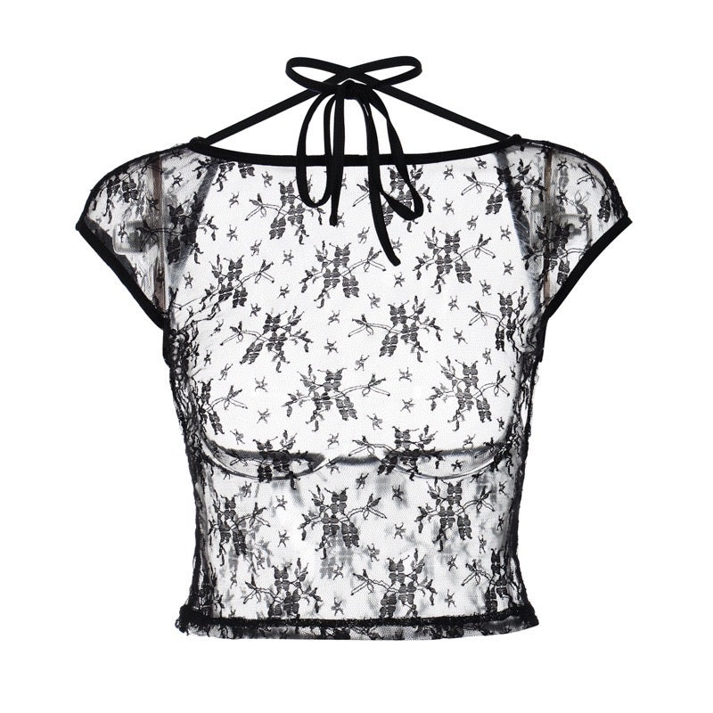 Open back transparent lace shirt